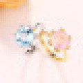 3.40CT 6 Prong Réglage Naturel Rose Quartz Bleu Topaze Forever Anneaux 925 Sterling Silver pour les Femmes De Mariée Fine Bijoux